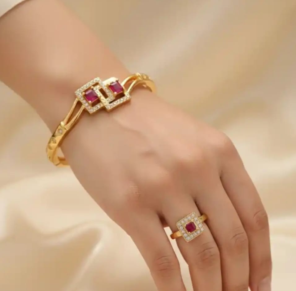 Ruby Spark Stone Bracelet with Ring